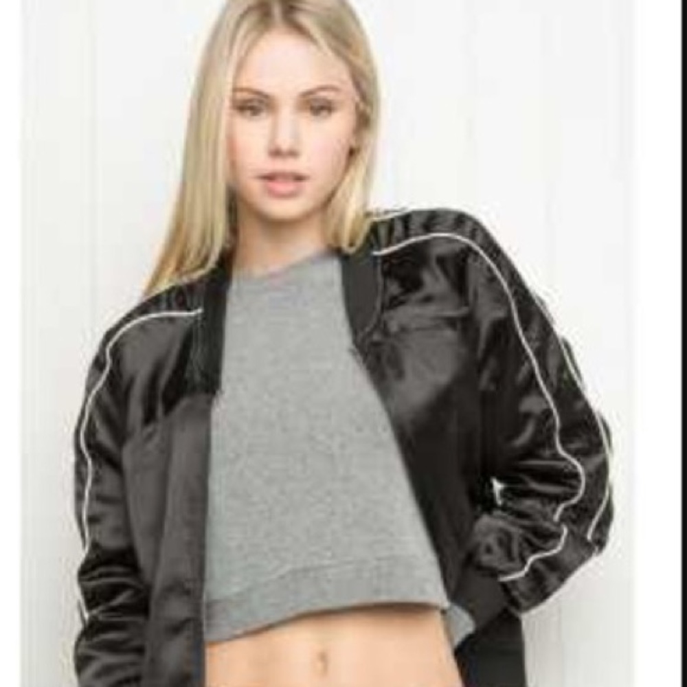 BRANDY MELVILLE BLACK SATIN BOMBER JACKET